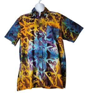 Bold Multi-Color Art 2 Wear Print Button-Down Shirt Size L 100% Cotton Dopamine